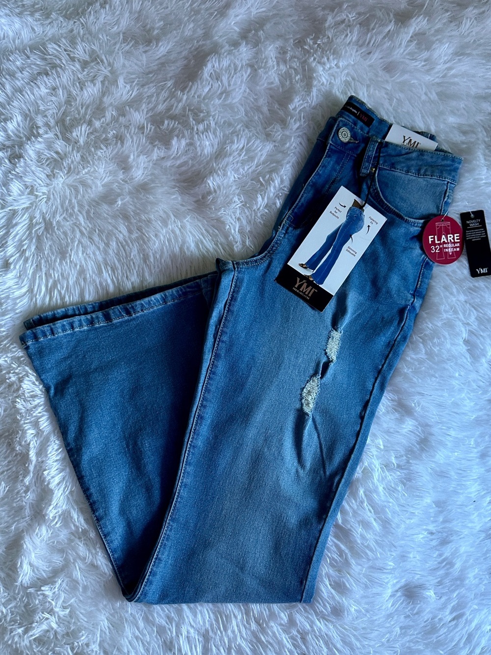 YMI Medium Blue Distressed Flare Jeans